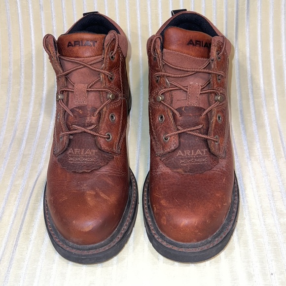 Ariat Brown Leather Lace Up Ankle Work Boots 6.5B B STEEL TOE #31460 - Picture 3 of 12